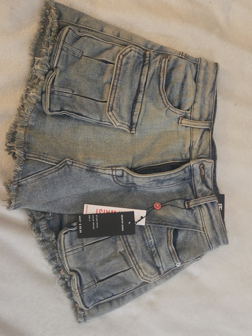 Frayed Edge Light Blue Denim Cargo Shorts - Women